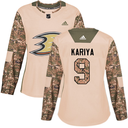 Adidas Ducks #9 Paul Kariya Camo Authentic Veterans Day Women's Stitched NHL Jersey